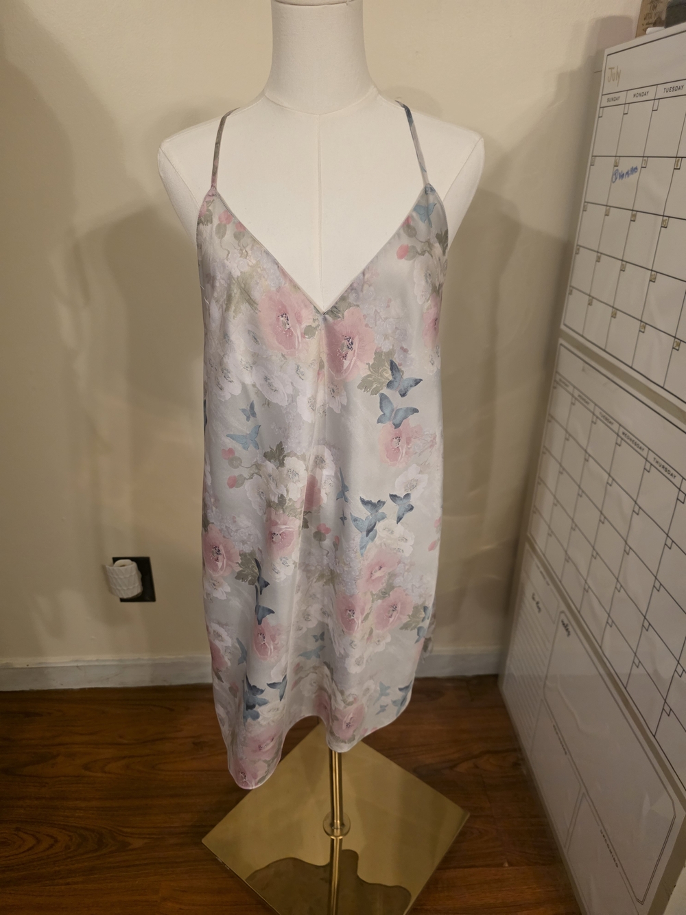 Victoria's Secret Floral Satin Slip - Pink, Blue & White
